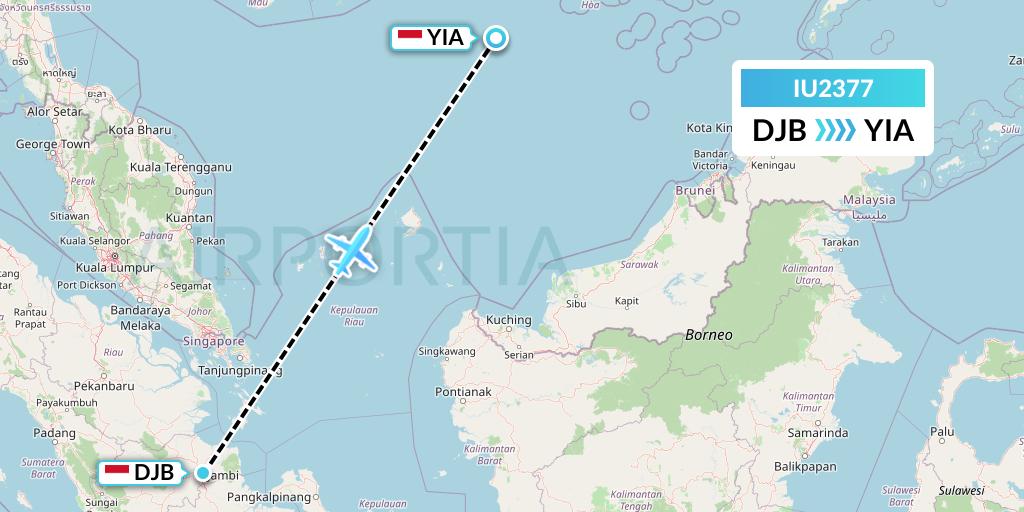 IU2377 Pt. Super Air Jet Flight Map: Jambi to Yogyakarta