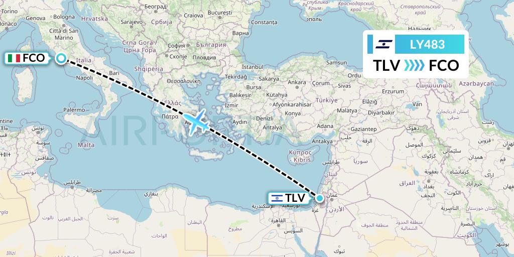 LY483 El Al Flight Map: Tel Aviv to Rome