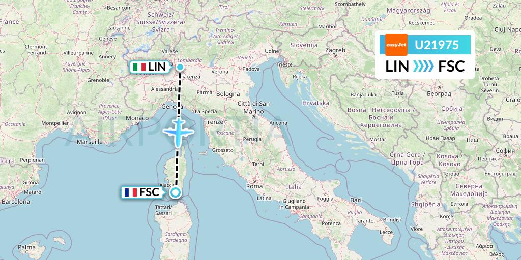 U21975 EasyJet Flight Map: Milan to Figari