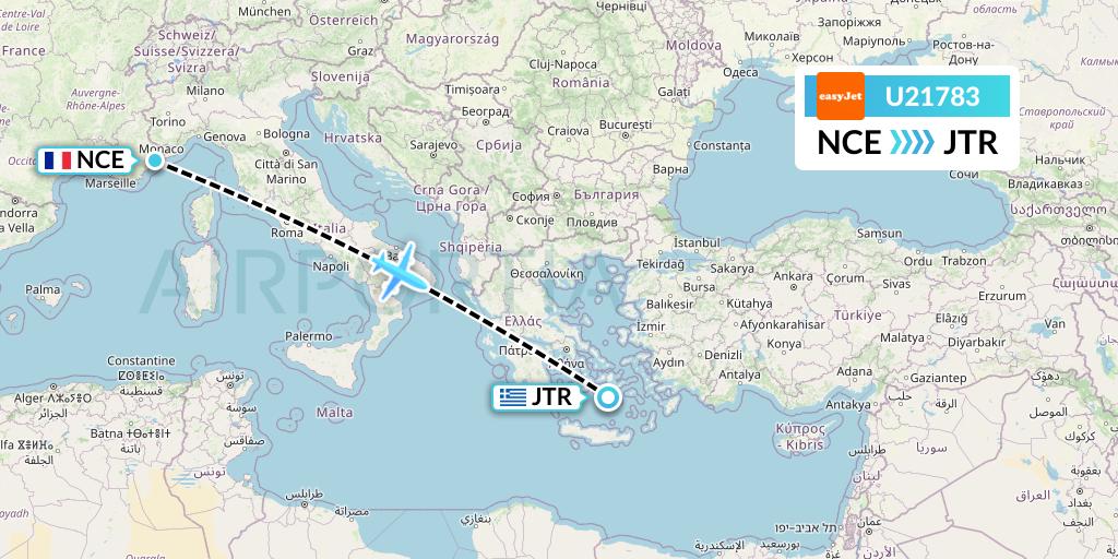 U21783 EasyJet Flight Map: Nice to Santorini