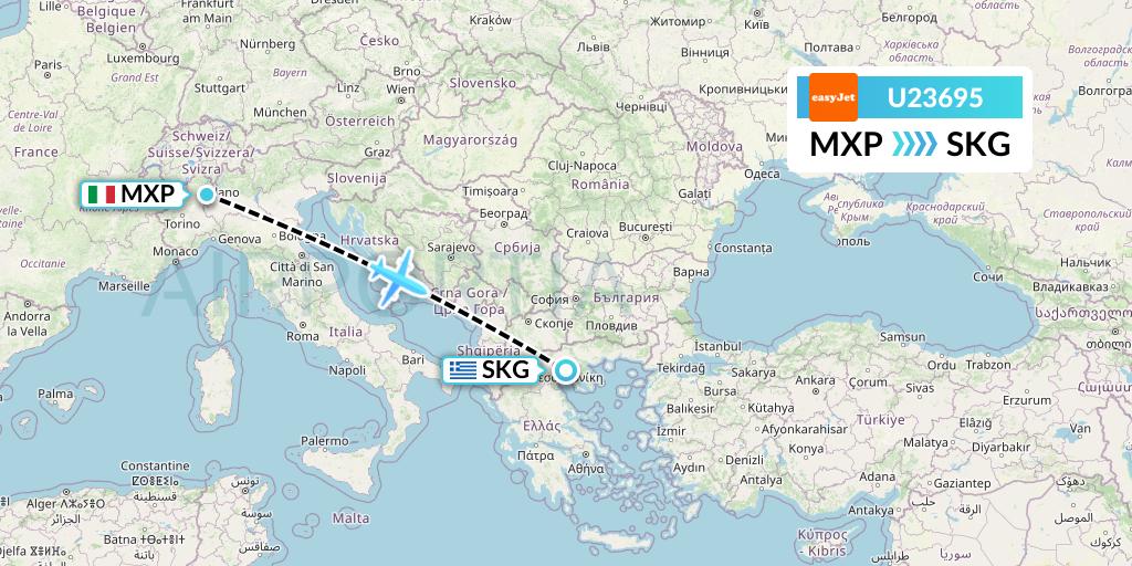 U23695 EasyJet Flight Map: Milan to Thessaloniki