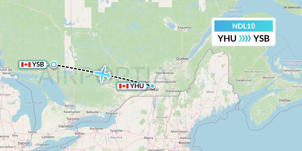 NDL10 Chrono Aviation Flight Map: Montreal to Sudbury
