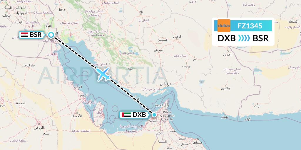 FZ1345 FlyDubai Flight Map: Dubai to Basra