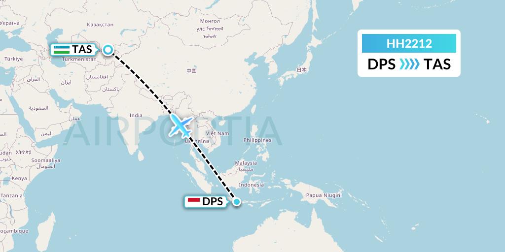 HH2212 Qanot Sharq Flight Map: Denpasar to Tashkent