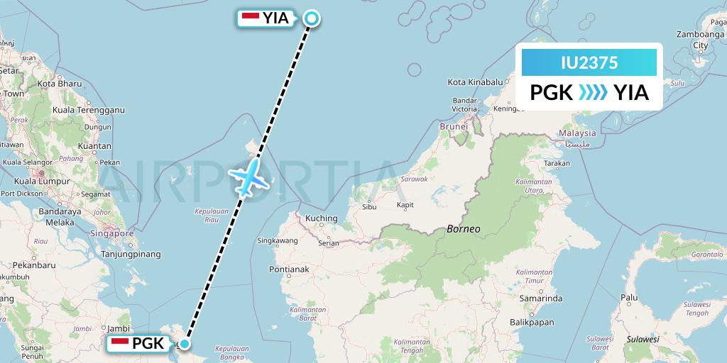 IU2375 Pt. Super Air Jet Flight Map: Pangkal Pinang to Yogyakarta