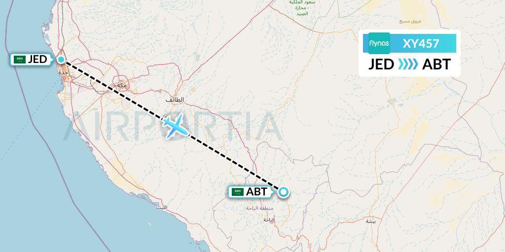 XY457 Flynas Flight Map: Jeddah to Al-Baha