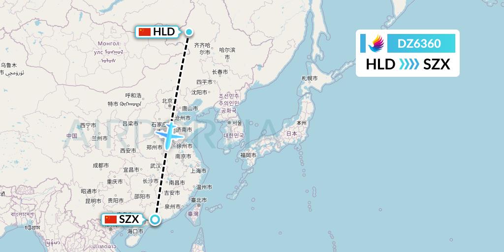 DZ6360 Donghai Airlines Flight Map: Hailar to Shenzhen