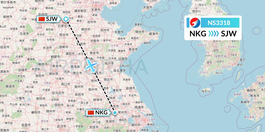 NS3318 Hebei Airlines Flight Map: Nanjing to Shijiazhuang