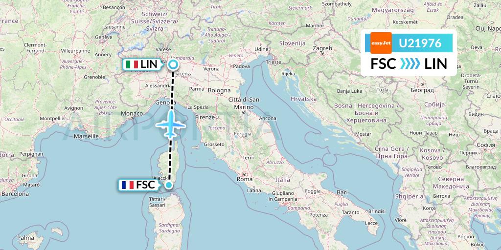 U21976 EasyJet Flight Map: Figari to Milan