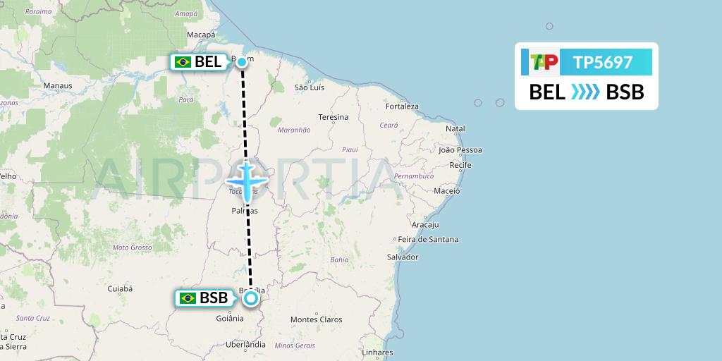 TP5697 TAP Portugal Flight Map: Belem to Brasilia