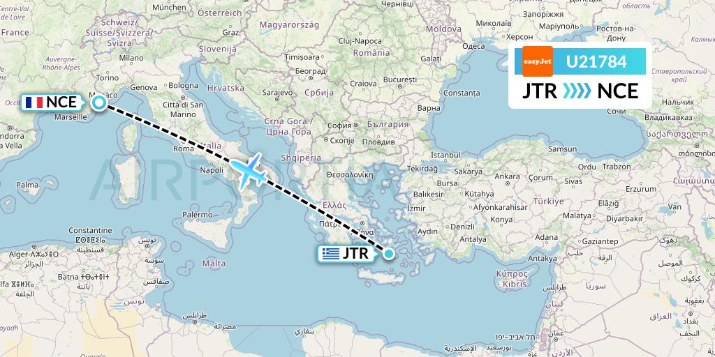 U21784 EasyJet Flight Map: Santorini to Nice