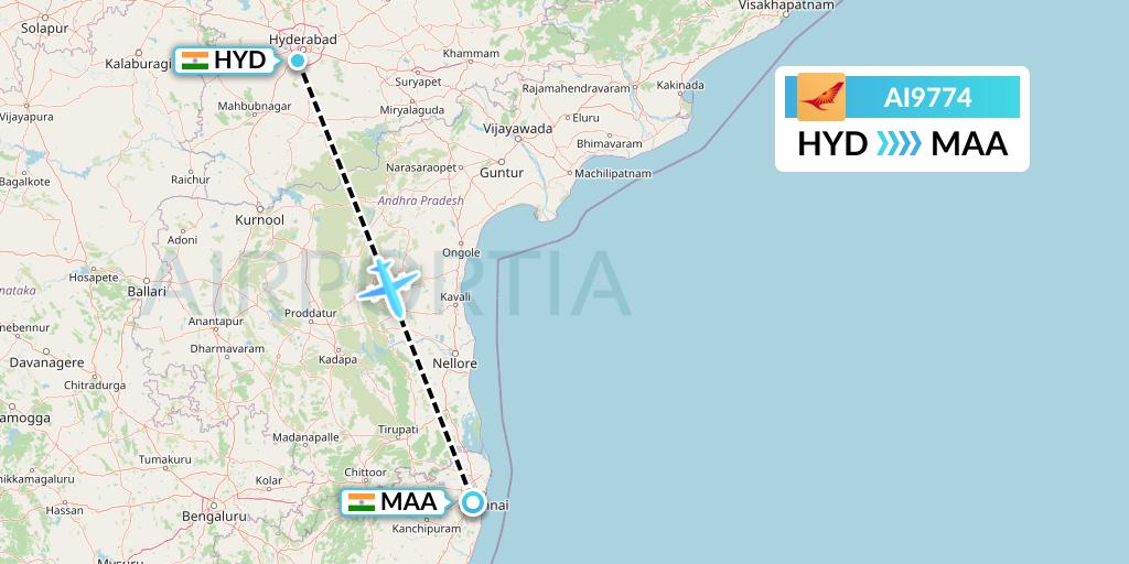 AI9774 Air India Flight Map: Hyderabad to Chennai