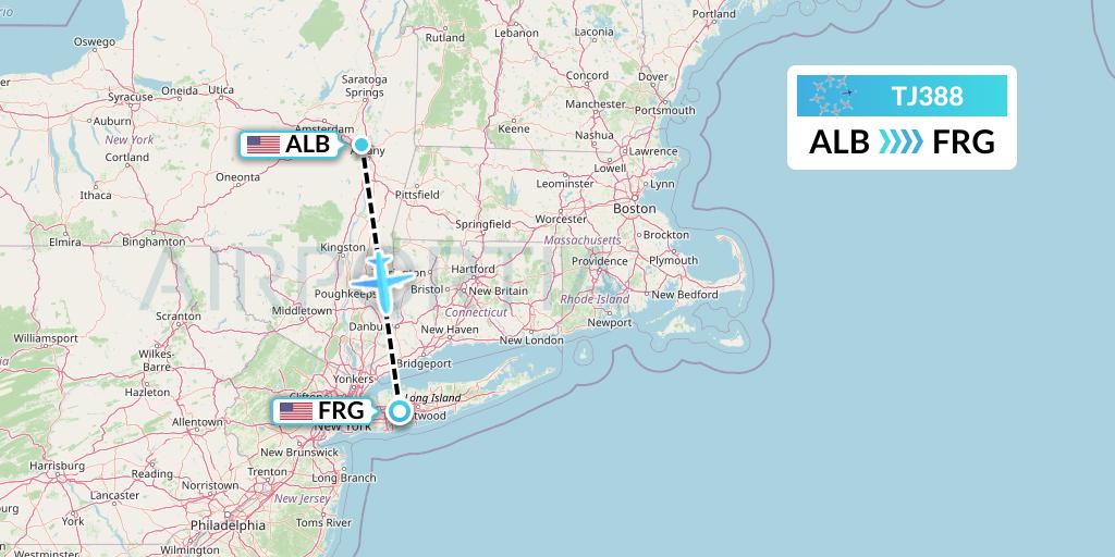 TJ388 Tradewind Aviation Flight Map: Albany to Farmingdale