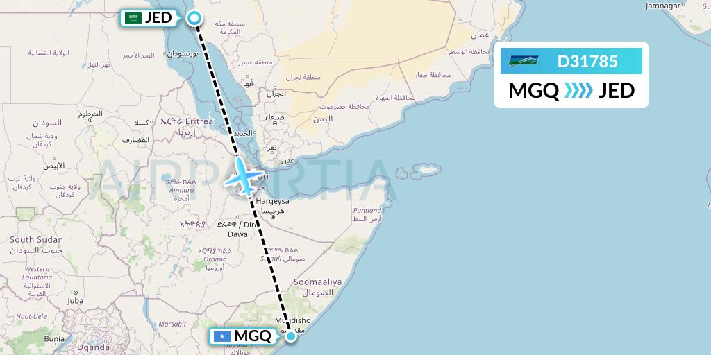 D31785 Daallo Airlines Flight Map: Mogadishu to Jeddah