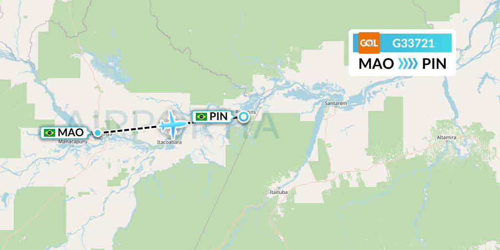 G33721 GOL Transportes Aeros Flight Map: Manaus to Parintins