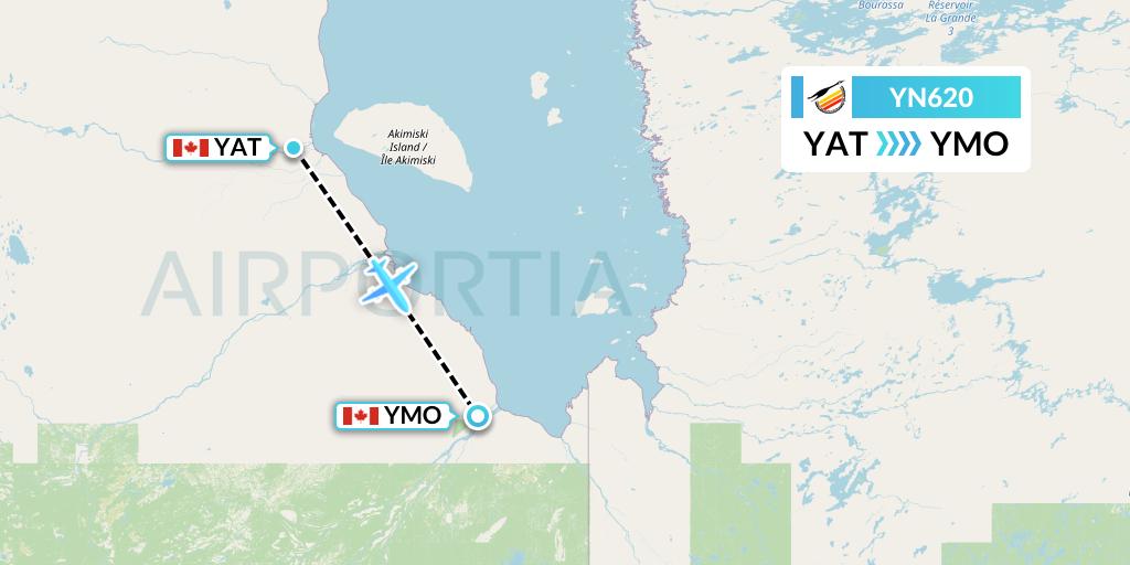 YN620 Air Creebec Flight Map: Attawapiskat to Moosonee
