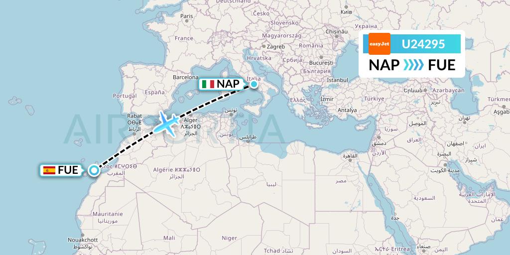 U24295 EasyJet Flight Map: Naples to Fuerteventura