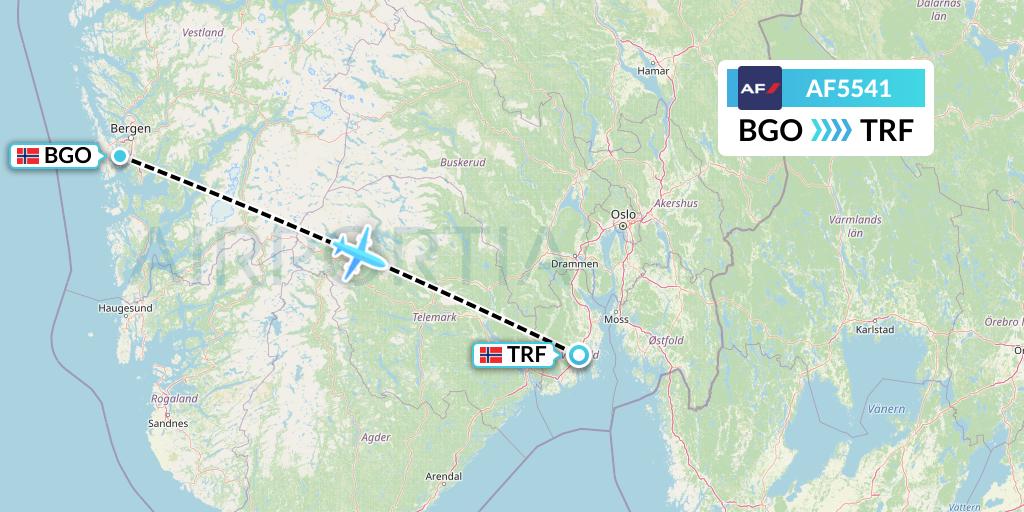 AF5541 Air France Flight Map: Bergen to Oslo