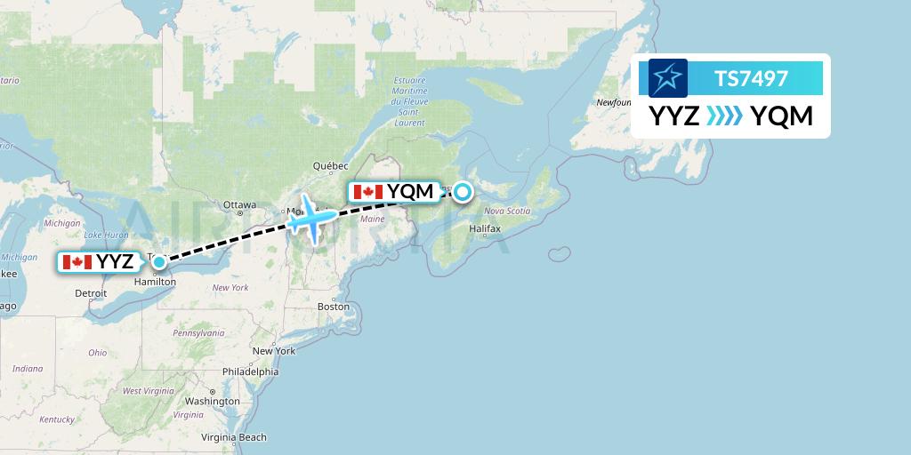 TS7497 Air Transat Flight Map: Toronto to Moncton