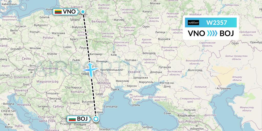 W2357 Flex Flight Flight Map: Vilnius to Burgas