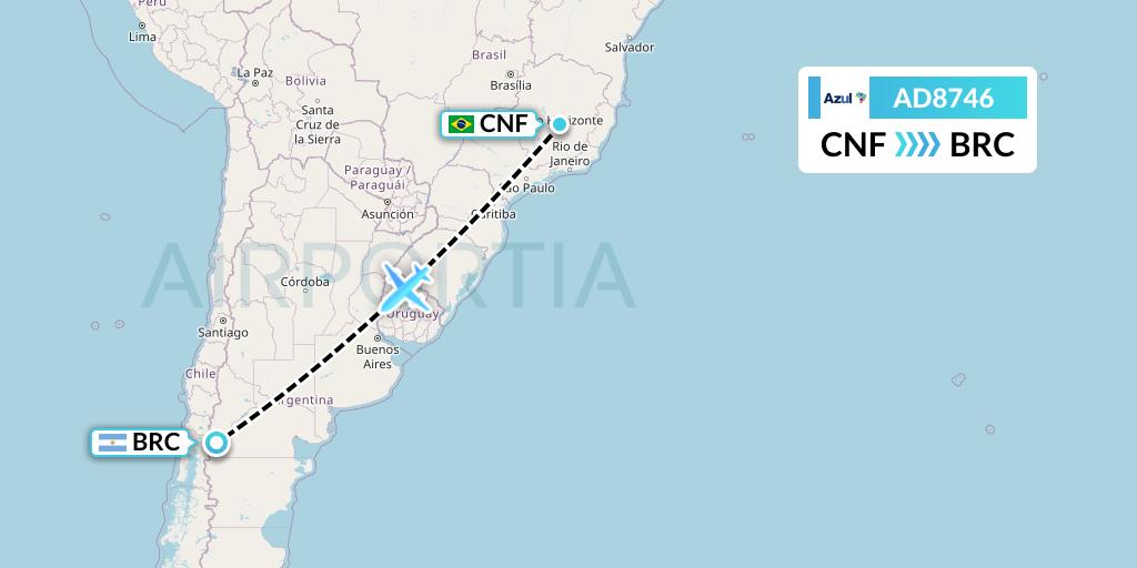 AD8746 Azul Brazilian Airlines Flight Map: Belo Horizonte to San Carlos de Bariloche