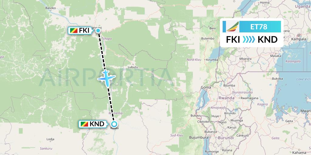 ET78 Ethiopian Airlines Flight Map: Kisangani to Kindu