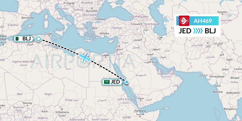 AH469 Air Algerie Flight Map: Jeddah to Batna