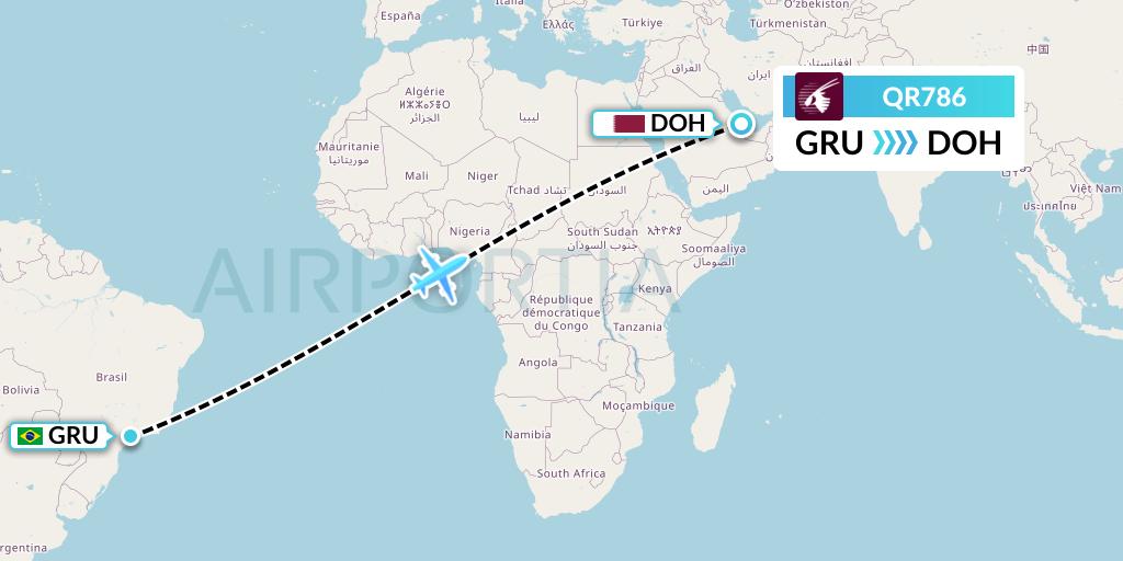 QR786 Qatar Airways Flight Map: Sao Paulo to Doha