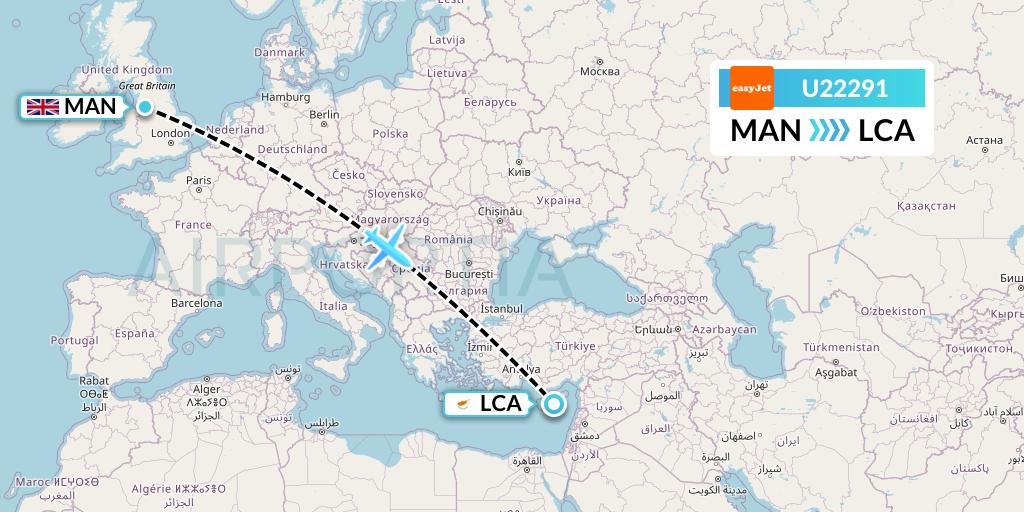 U22291 EasyJet Flight Map: Manchester to Larnaca