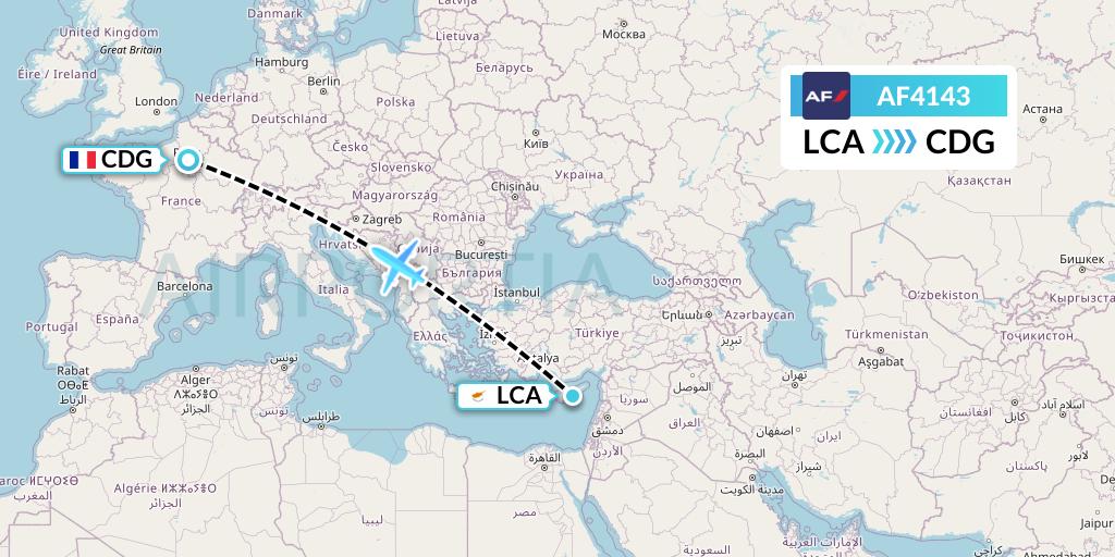 AF4143 Air France Flight Map: Larnaca to Paris