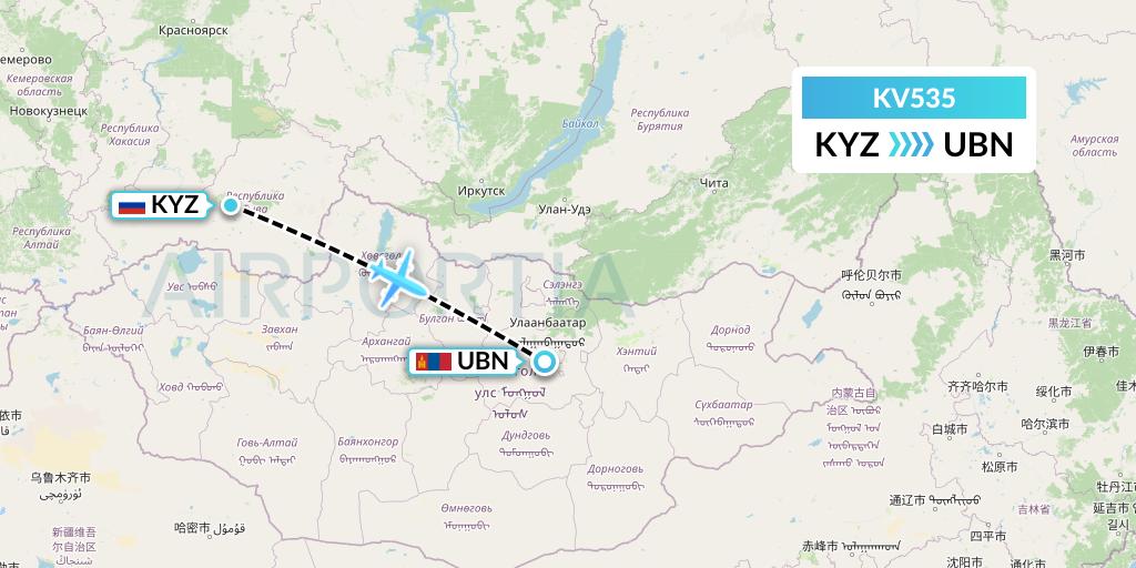 KV535 KrasAvia Flight Map: Kyzyl to Ulan Bator