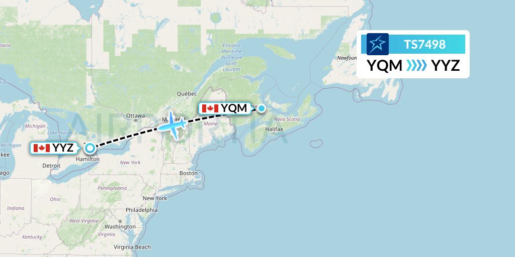 TS7498 Air Transat Flight Map: Moncton to Toronto