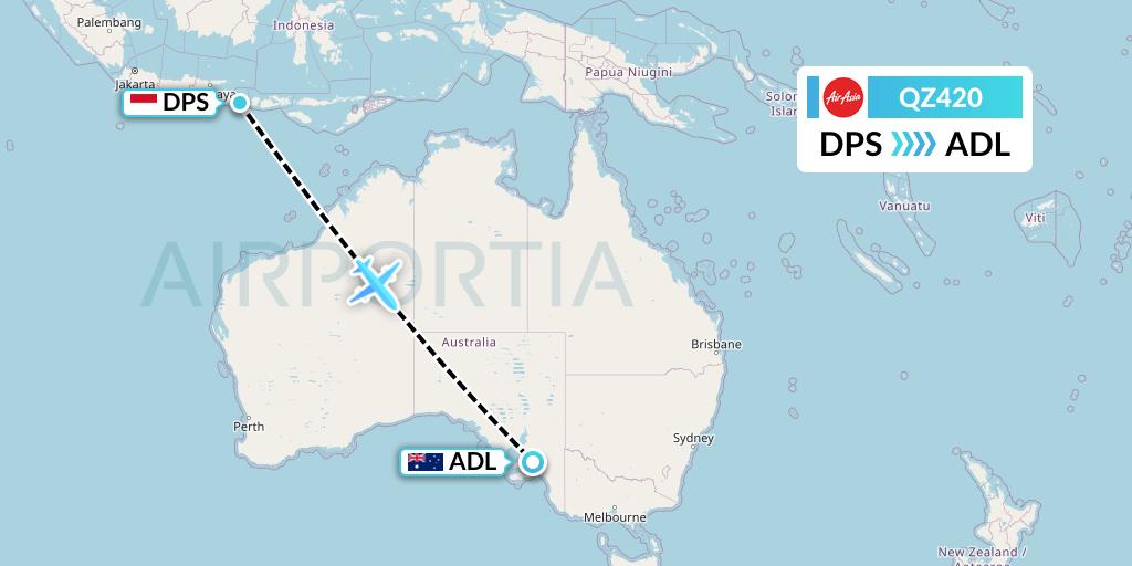 QZ420 Indonesia AirAsia Flight Map: Denpasar to Adelaide