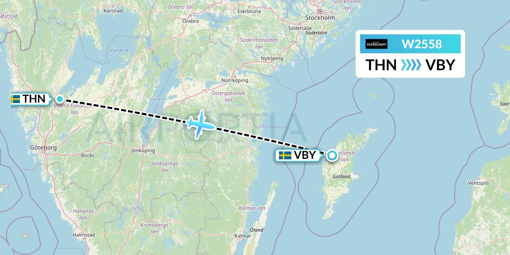 W2558 Flex Flight Flight Map: Trollhattan to Visby