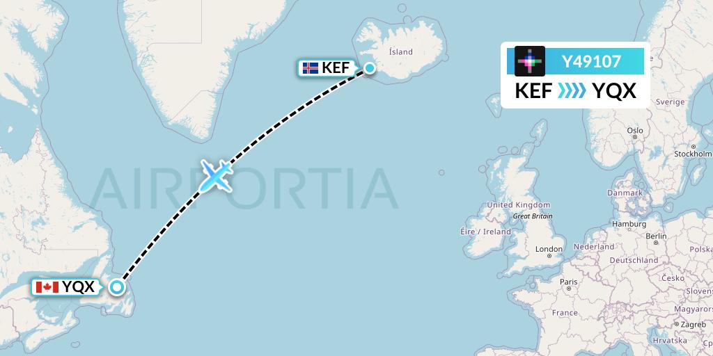 Y49107 Volaris Flight Map: Reykjavik to Gander