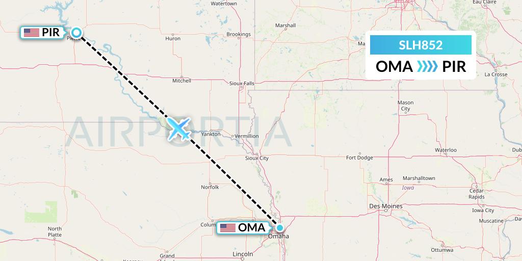 SLH852 Silverhawk Aviation Flight Map: Omaha to Pierre