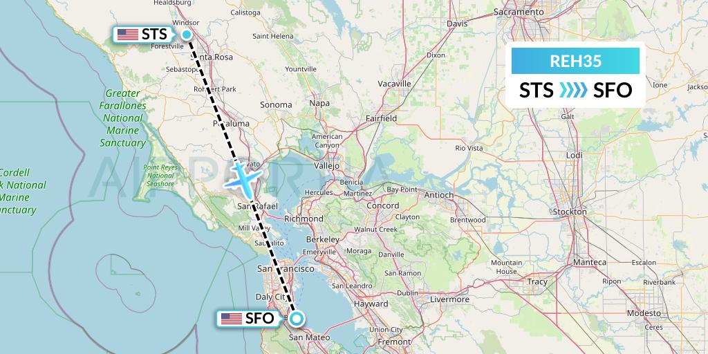 REH35 Reach Air Medical Services Flight Map: Santa Rosa to San Francisco