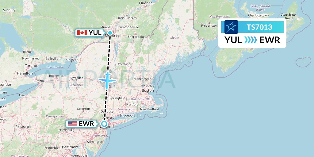 TS7013 Air Transat Flight Map: Montreal to New York