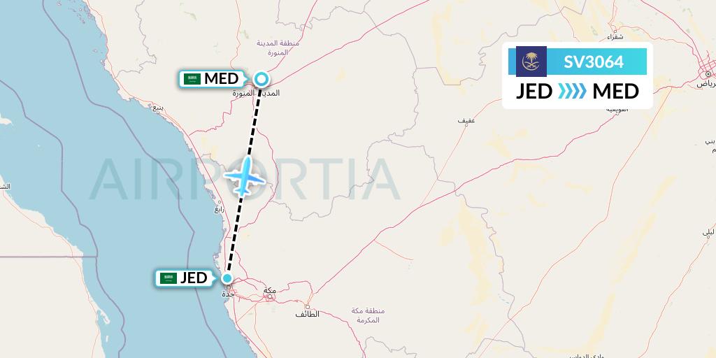 SV3064 Saudi Arabian Airlines Flight Map: Jeddah to Medina