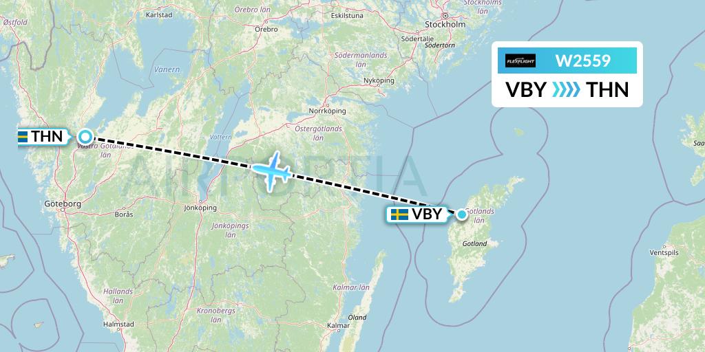 W2559 Flex Flight Flight Map: Visby to Trollhattan