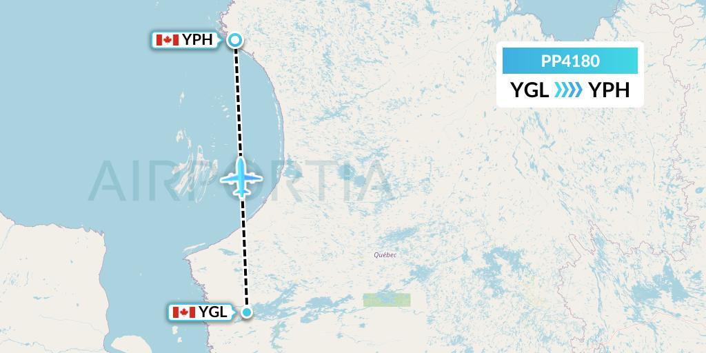 PP4180 Jet Aviation Business Jets Flight Map: La Grande Riviere to Inukjuak
