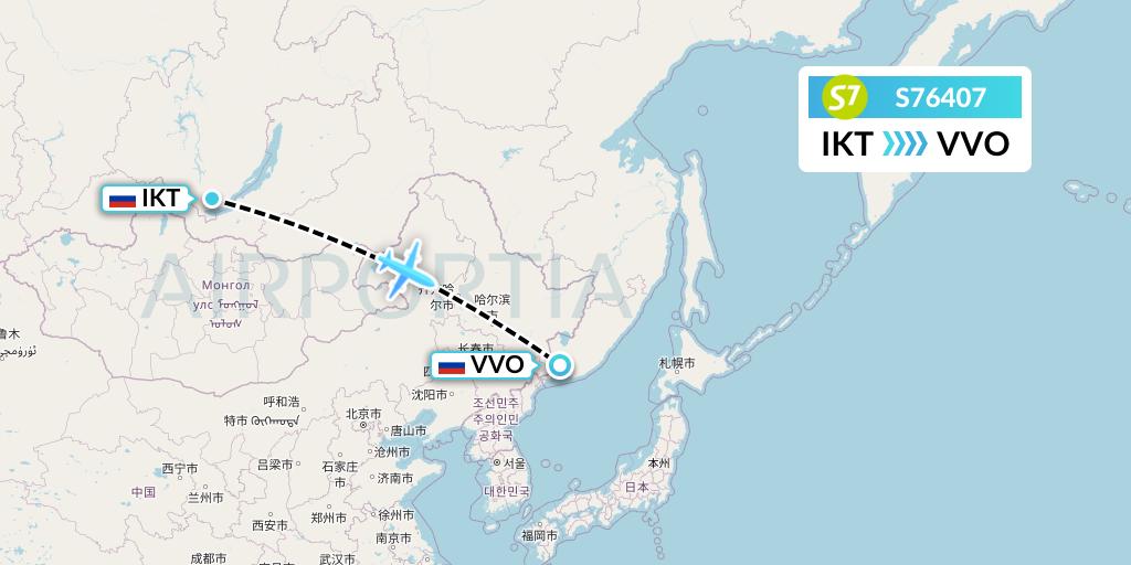 S76407 S7 Airlines Flight Map: Irkutsk to Vladivostok