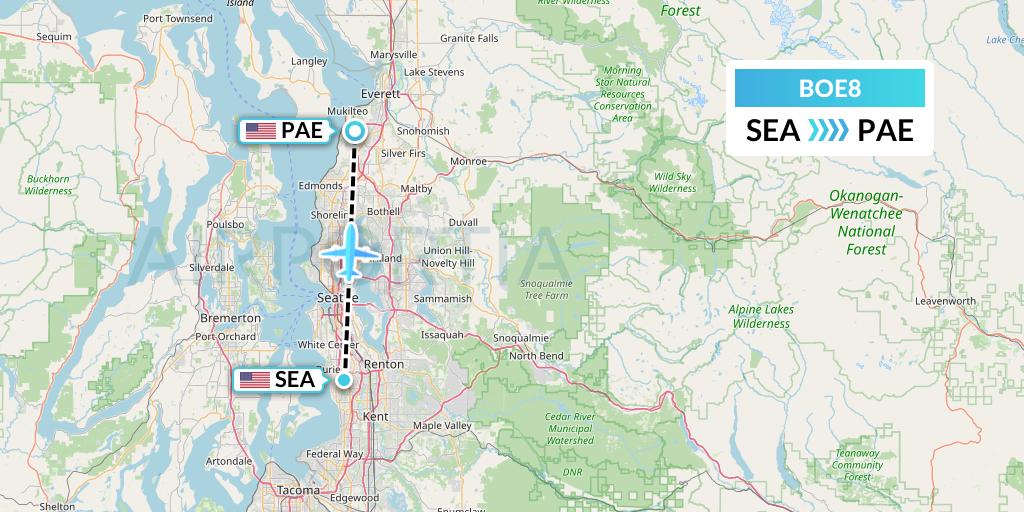 BOE8 Boeing Flight Map: Seattle to Everett