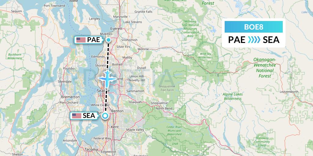 BOE8 Boeing Flight Map: Everett to Seattle