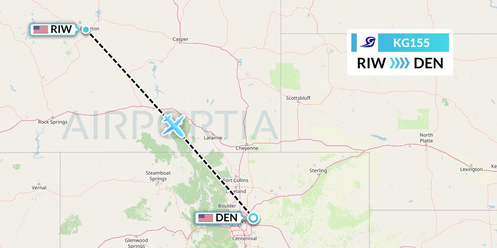 KG155 Key Lime Air Flight Map: Riverton to Denver