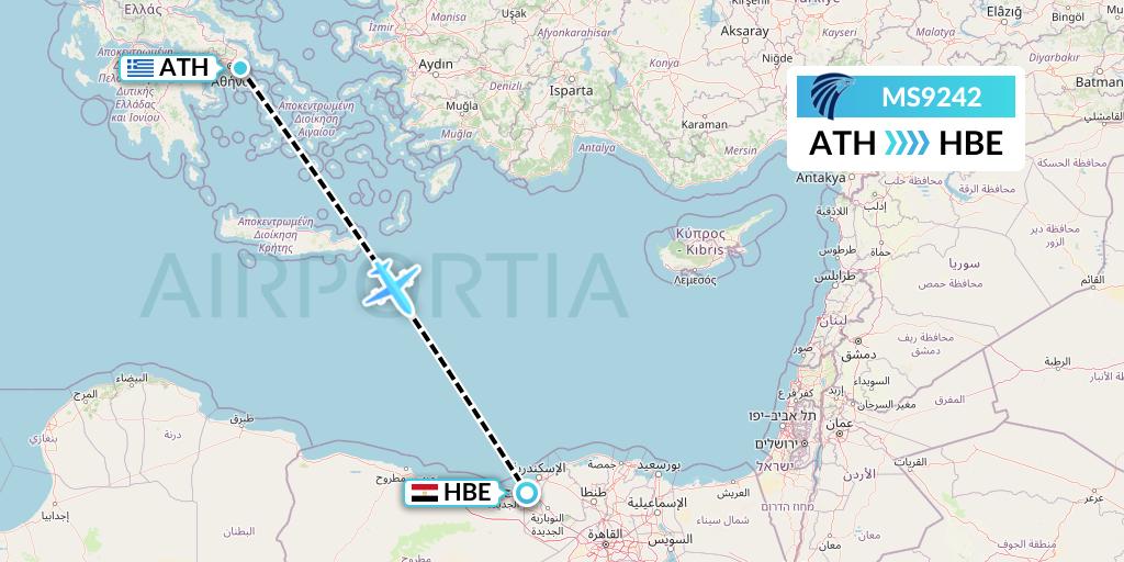 MS9242 EgyptAir Flight Map: Athens to Alexandria