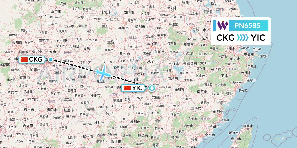 PN6585 China West Air Flight Map: Chongqing to Yichun