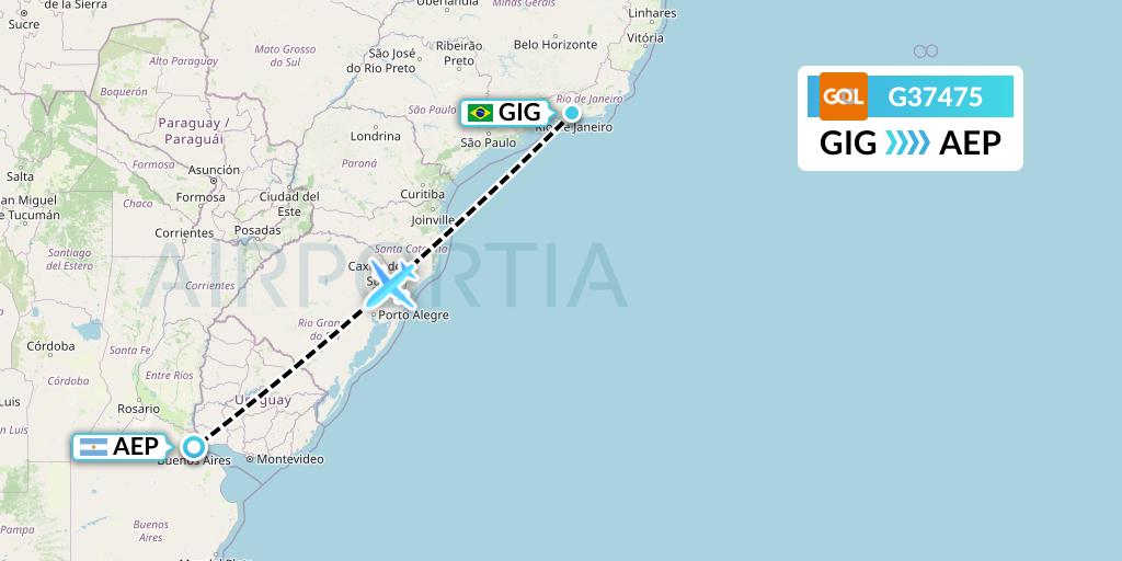 G37475 GOL Transportes Aeros Flight Map: Rio de Janeiro to Buenos Aires