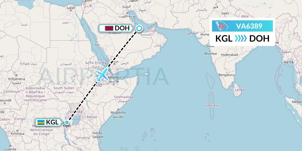 VA6389 Virgin Australia Flight Map: Kigali to Doha