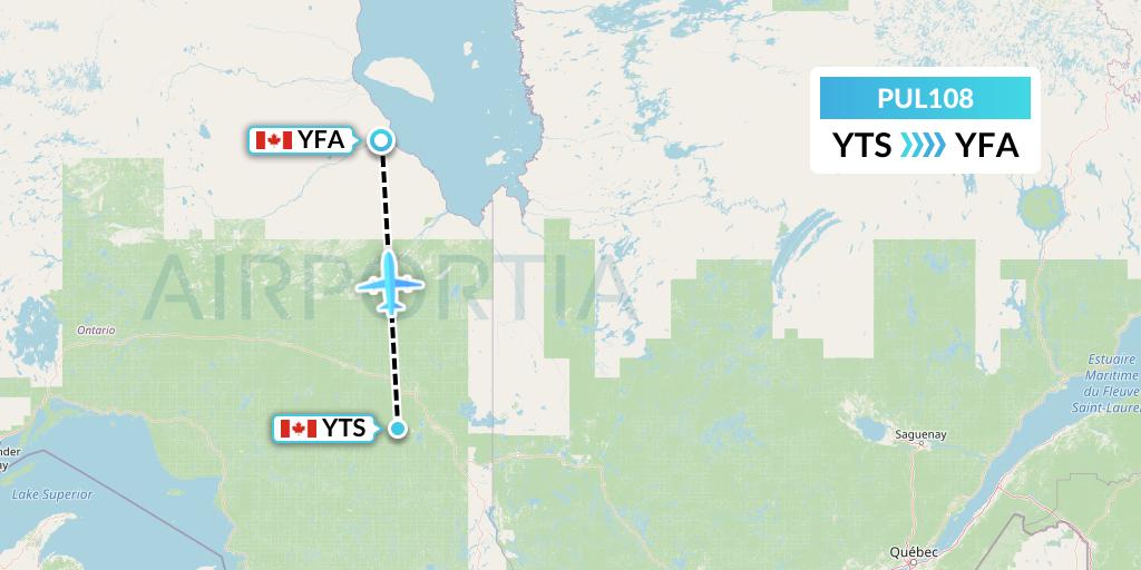 PUL108 Ornge Air Flight Map: Timmins to Fort Albany